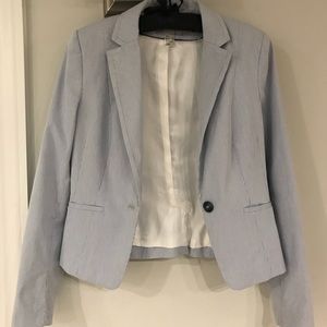 White/light blue pin stripe blazer